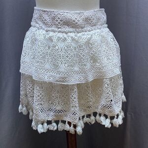 Anine Bing Crochet skirt ruffle tier fringe tassel XS festival